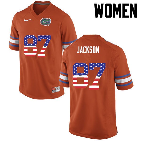 Florida Gators Women #87 Kalif Jackson College Football Jersey USA Flag Fashion Orange